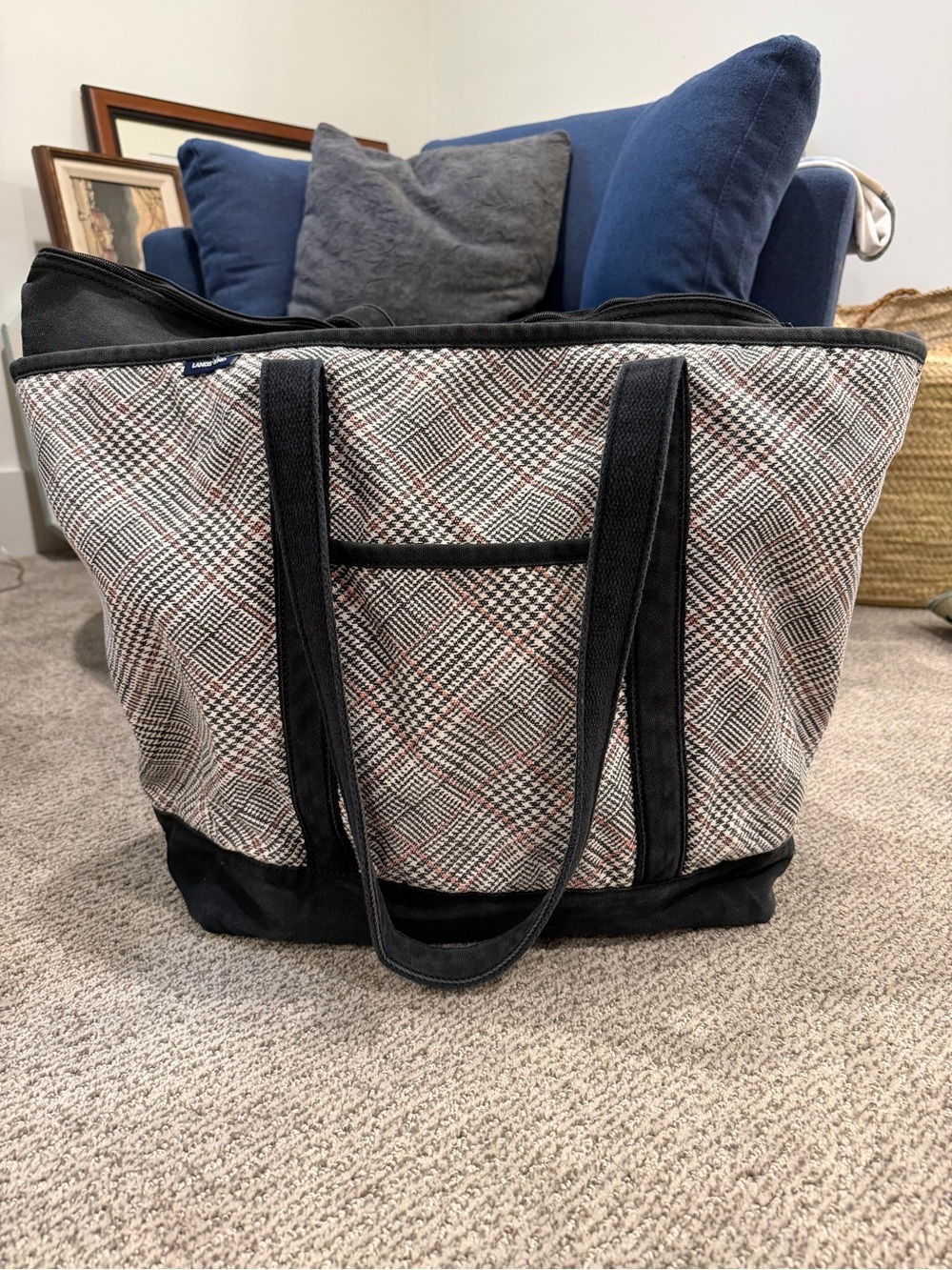 Lands' End Plaid zip top Tote with Black Trim